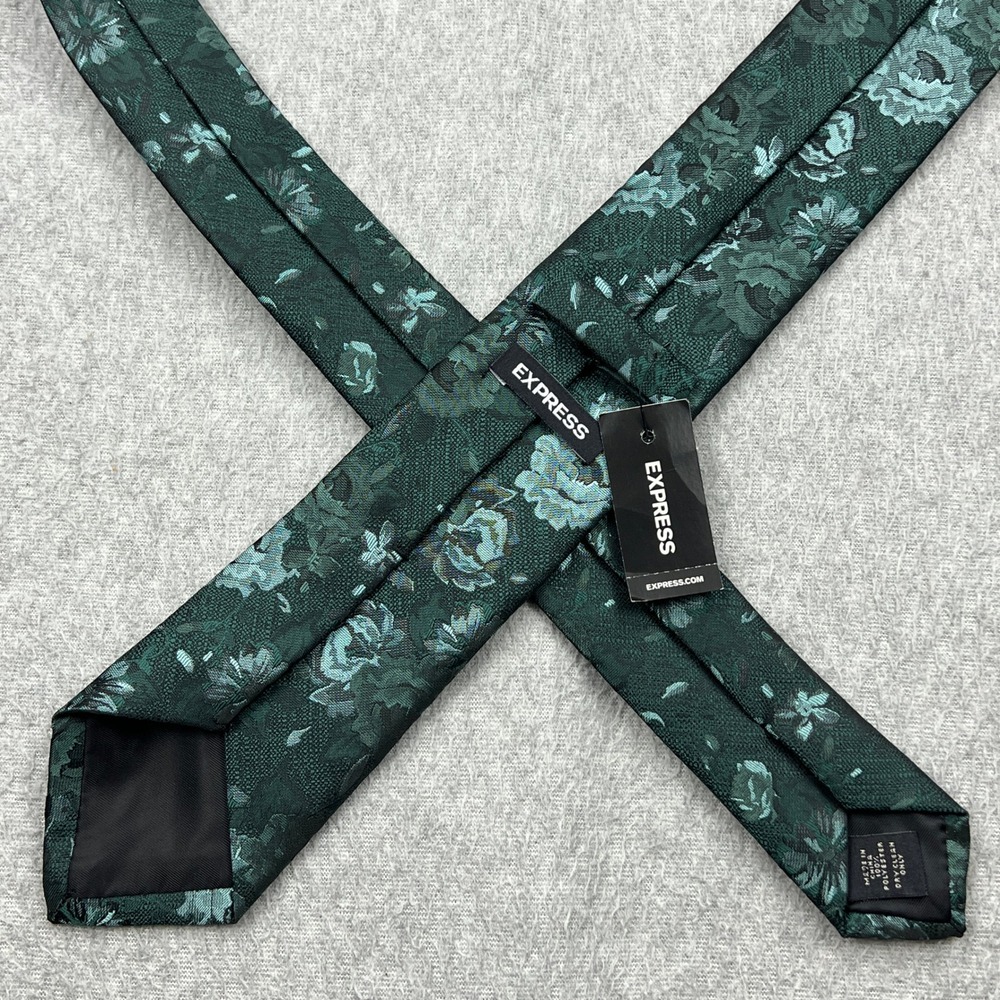 NEW Express Tie Green Floral Skinny Woven Jacquard Narrow Necktie Formal Wedding